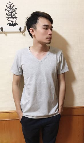 V領短袖麻灰保暖衣